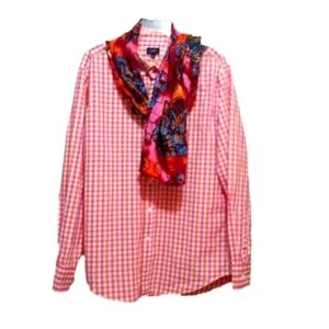 J.Crew 100% Cotton Gingham Long Sleeve Button Down Pink White Shirt Size…